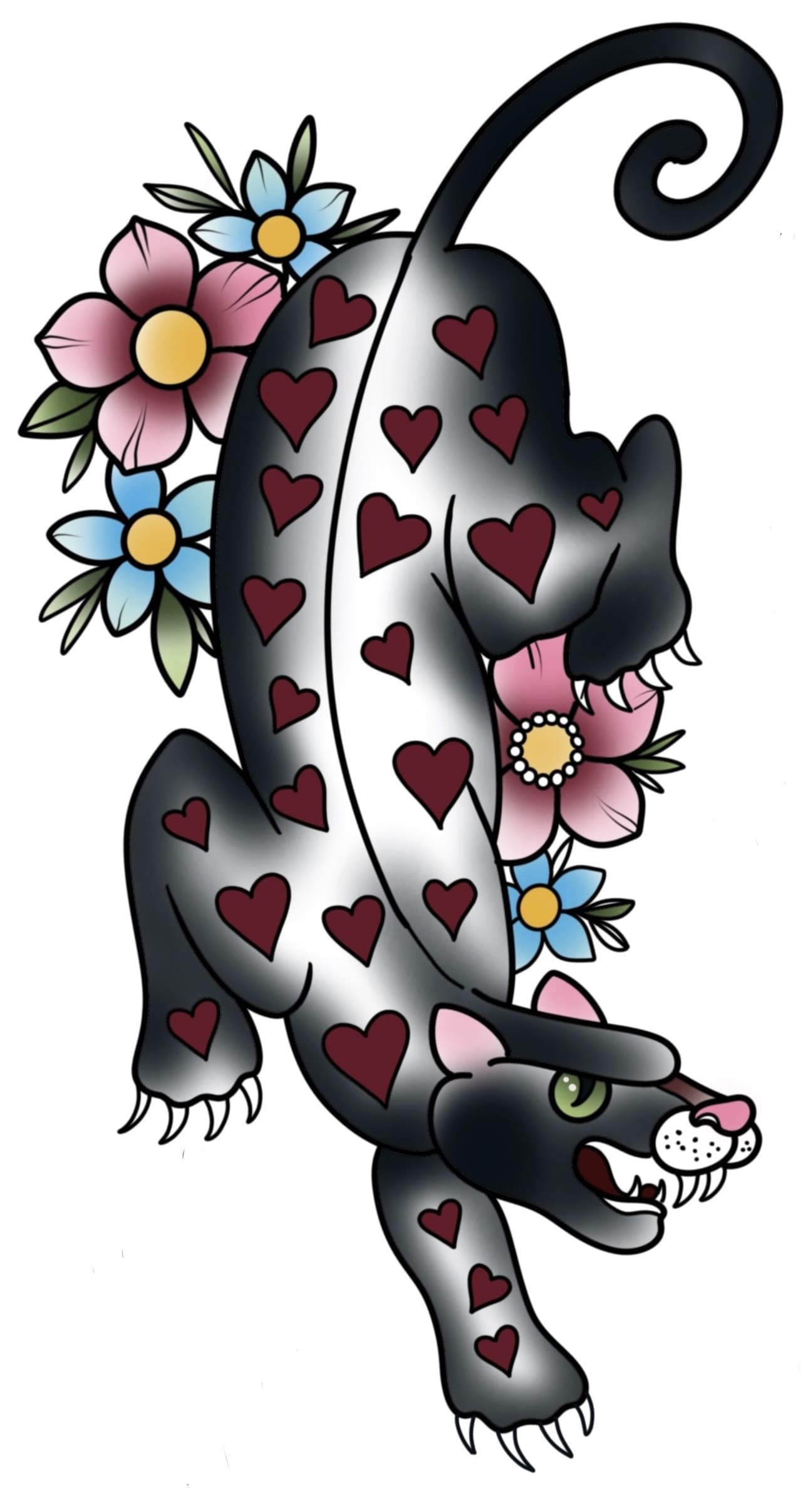 Black Heart Panther With Flowers