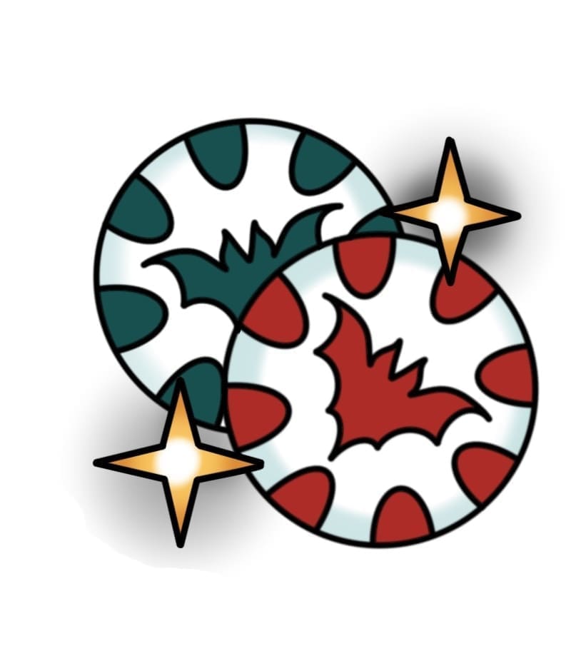 Christmas Bat Mints flash tattoo design by Tomma Mueller at Anatomy Tattoo in Portland, Oregon