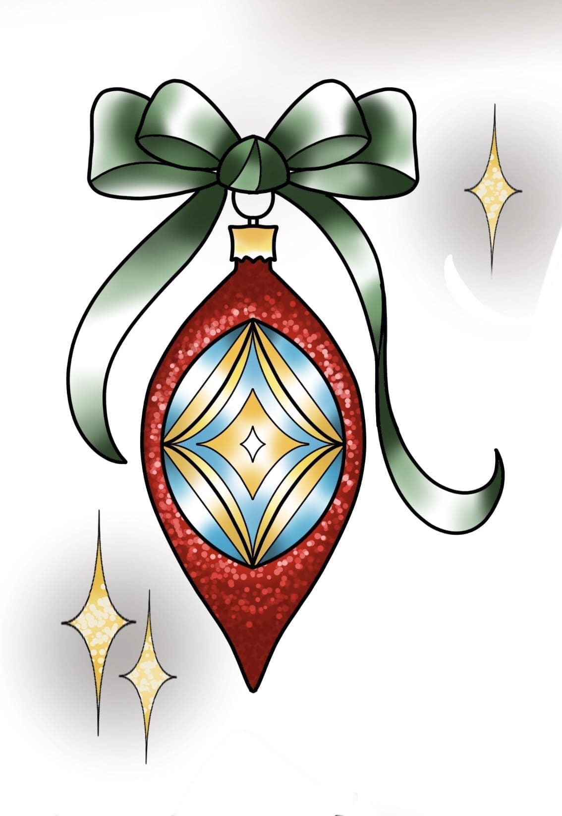 Christmas Glitter Ornament flash tattoo design by Tomma Mueller at Anatomy Tattoo in Portland, Oregon