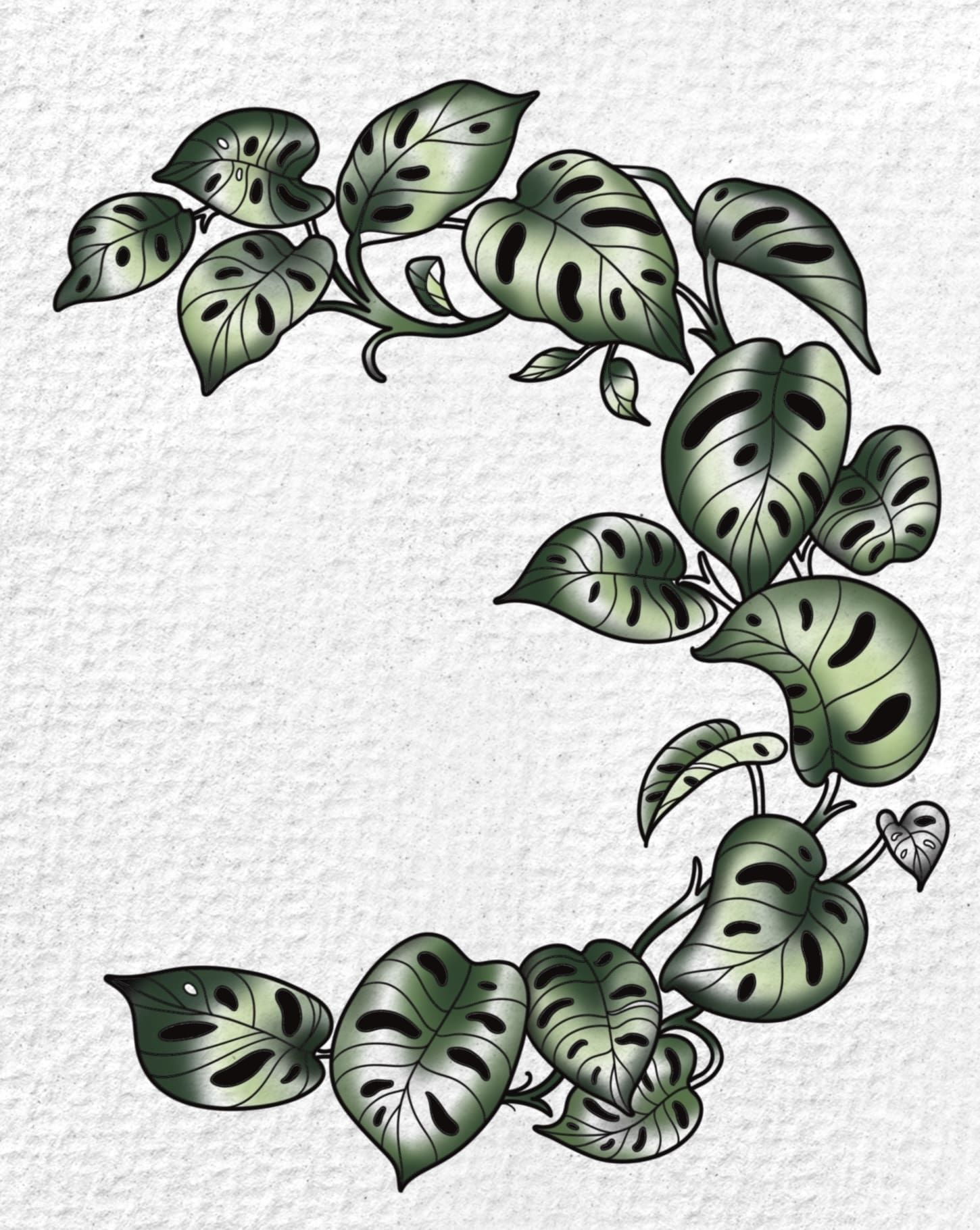 Crescent Monstera Moon flash tattoo design by Tomma Mueller at Anatomy Tattoo in Portland, Oregon