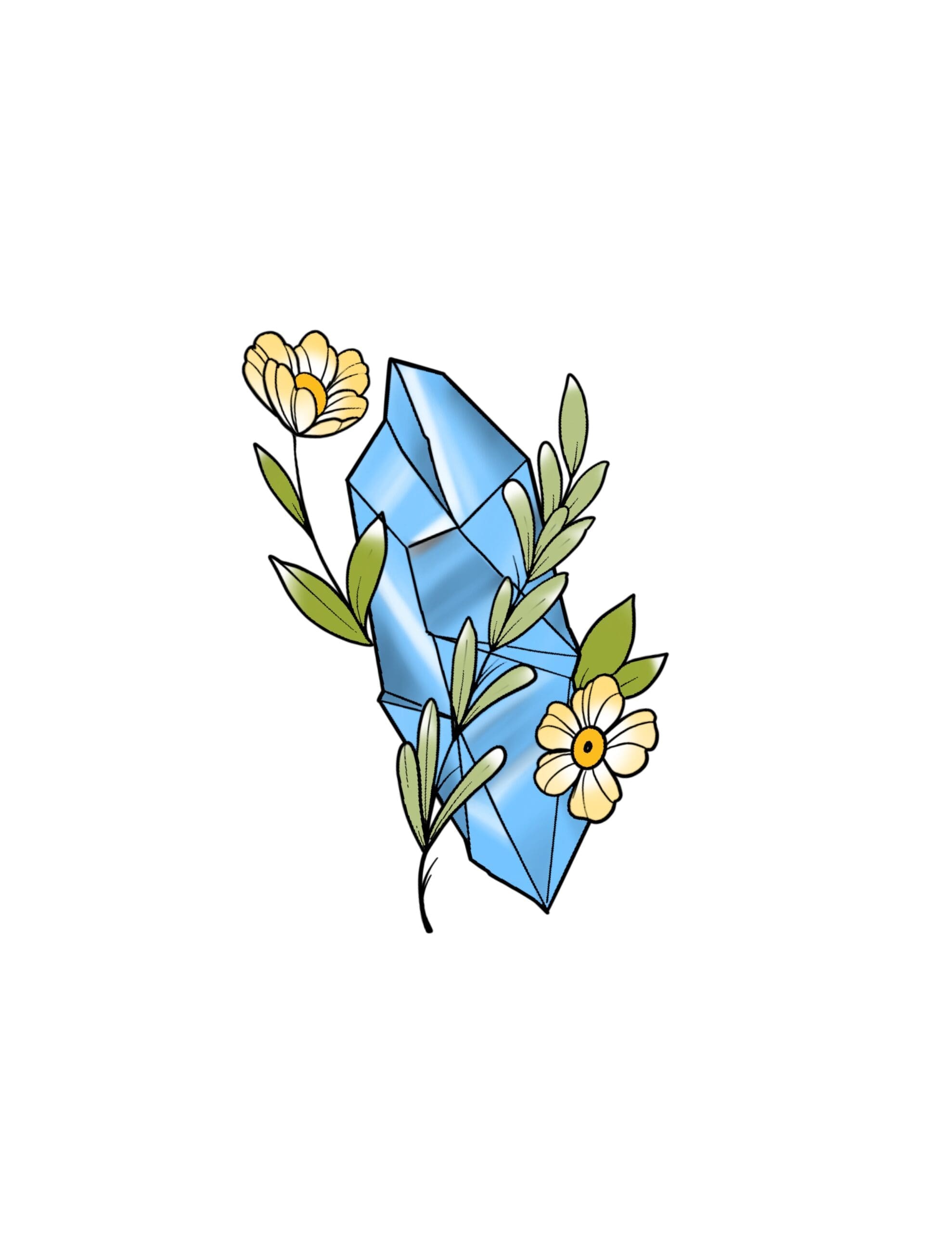 Crystal And Floral Tattoo