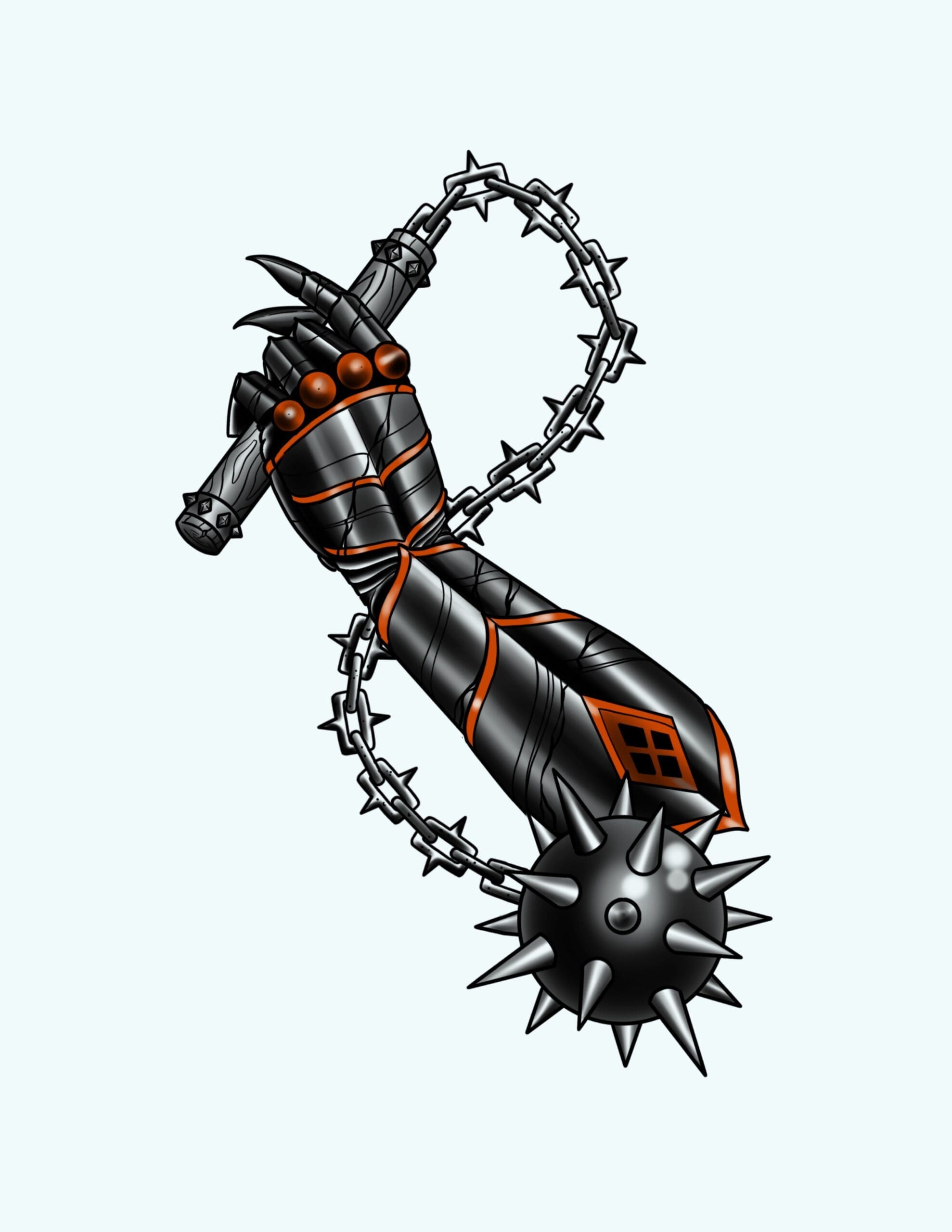 Dark Fantasy Neotraditional Gauntlet And Flail