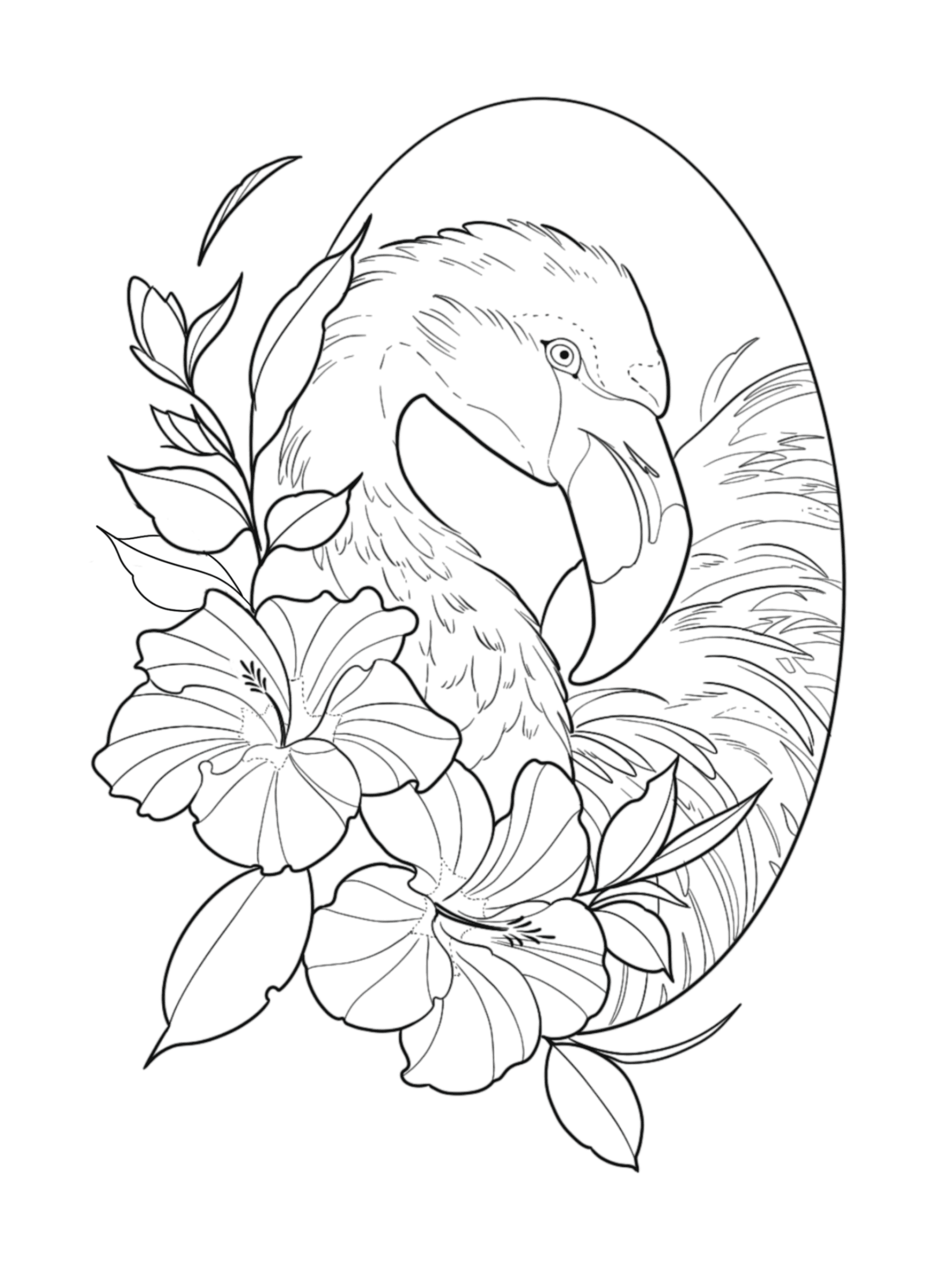 Fancy Flamingo flash tattoo design by Megan Echevarria at Anatomy Tattoo in Portland, Oregon