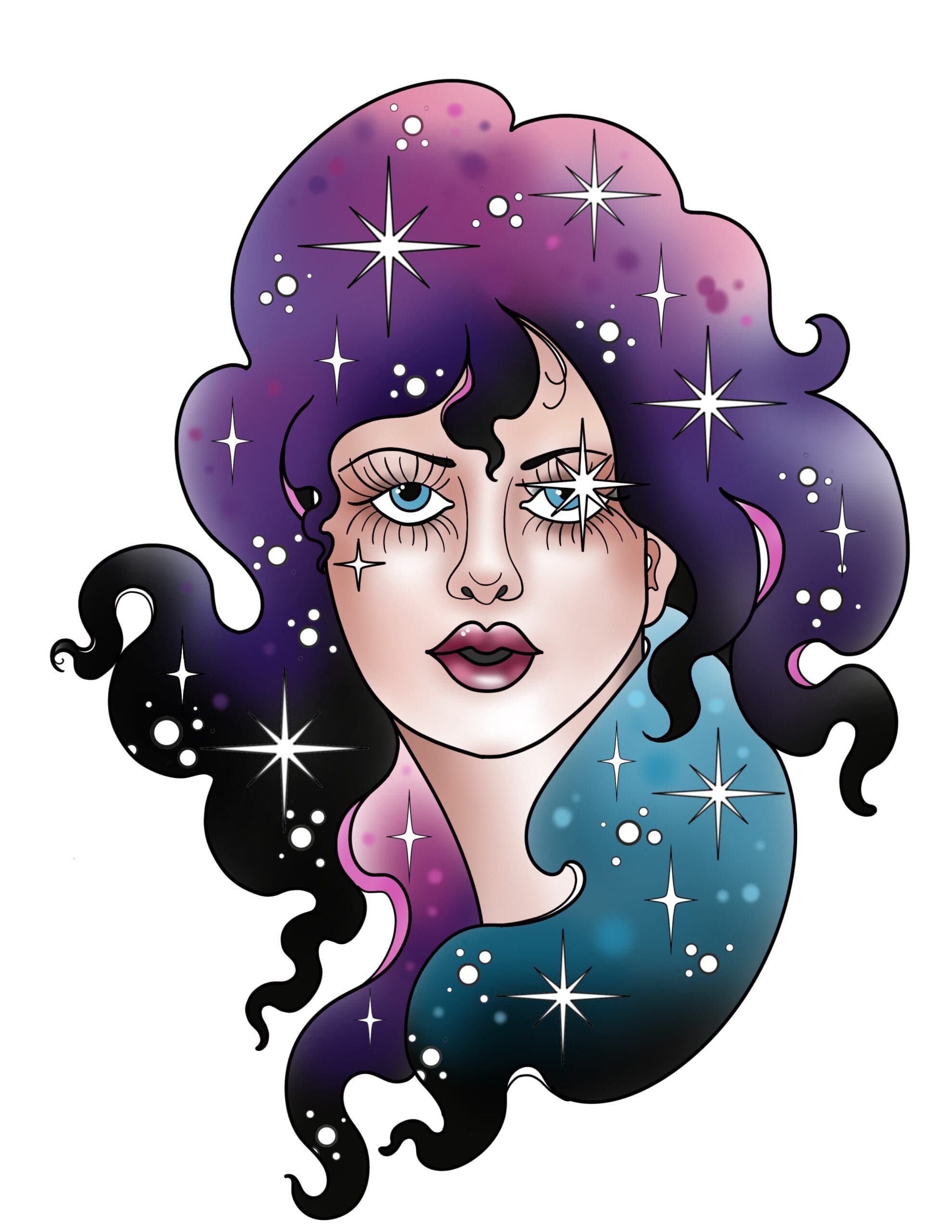 Galaxy Babe flash tattoo design by Tomma Mueller at Anatomy Tattoo in Portland, Oregon