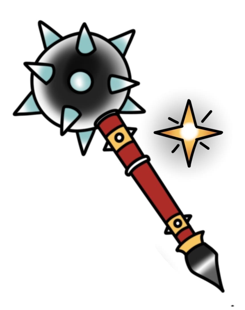 Holiday Mace flash tattoo design by Tomma Mueller at Anatomy Tattoo in Portland, Oregon