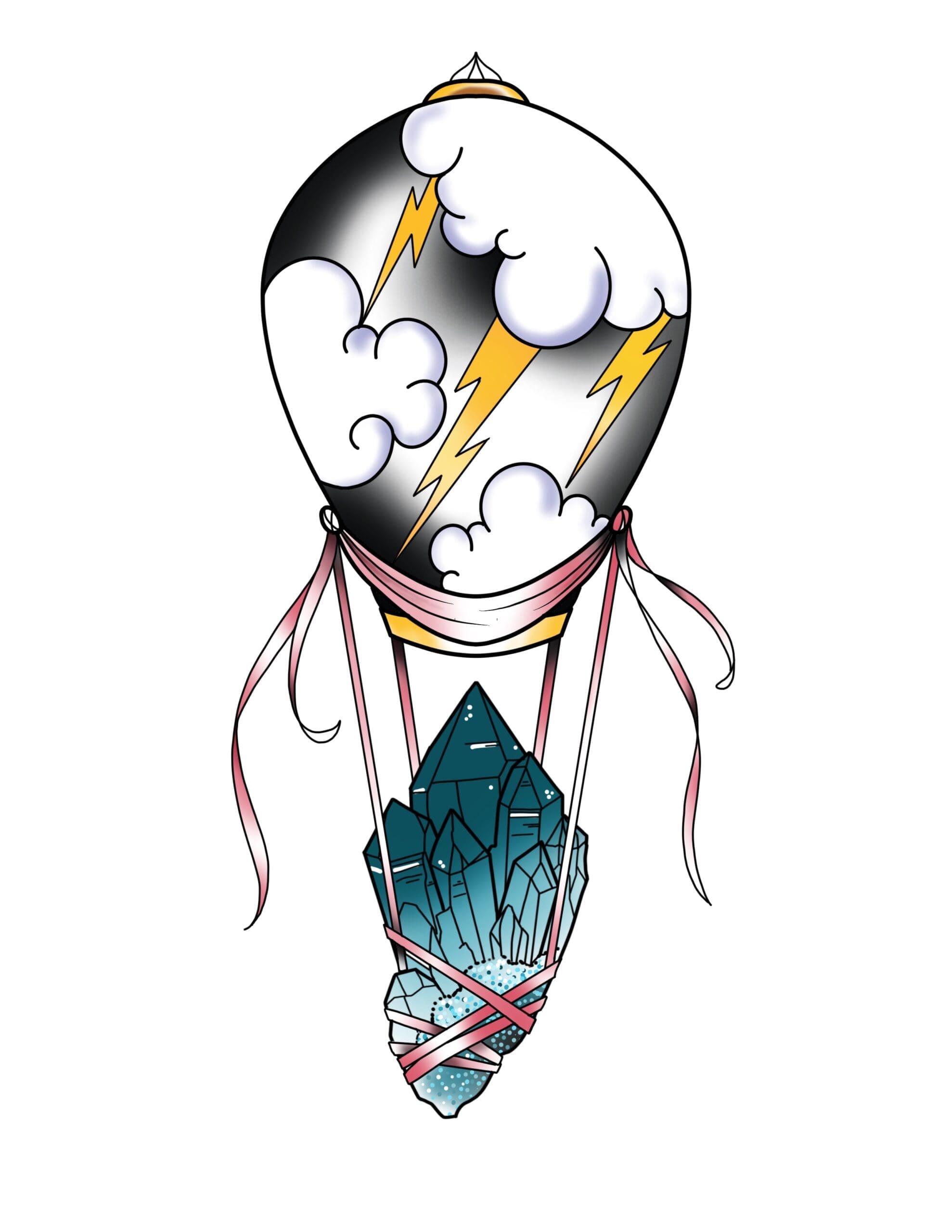 Hot Air Balloon With Crystals flash tattoo design by Tomma Mueller at Anatomy Tattoo in Portland, Oregon