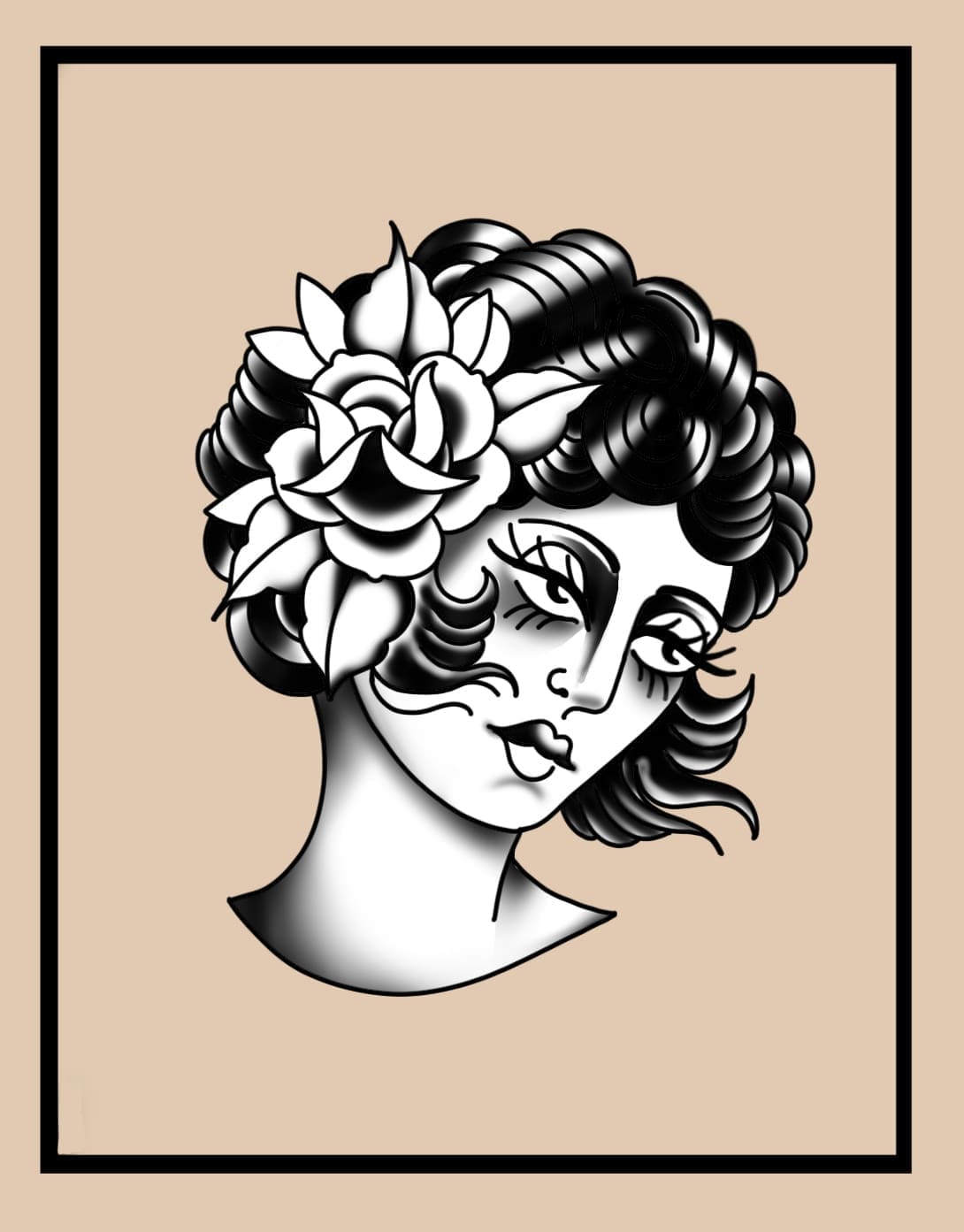 Lady Head With Rose
