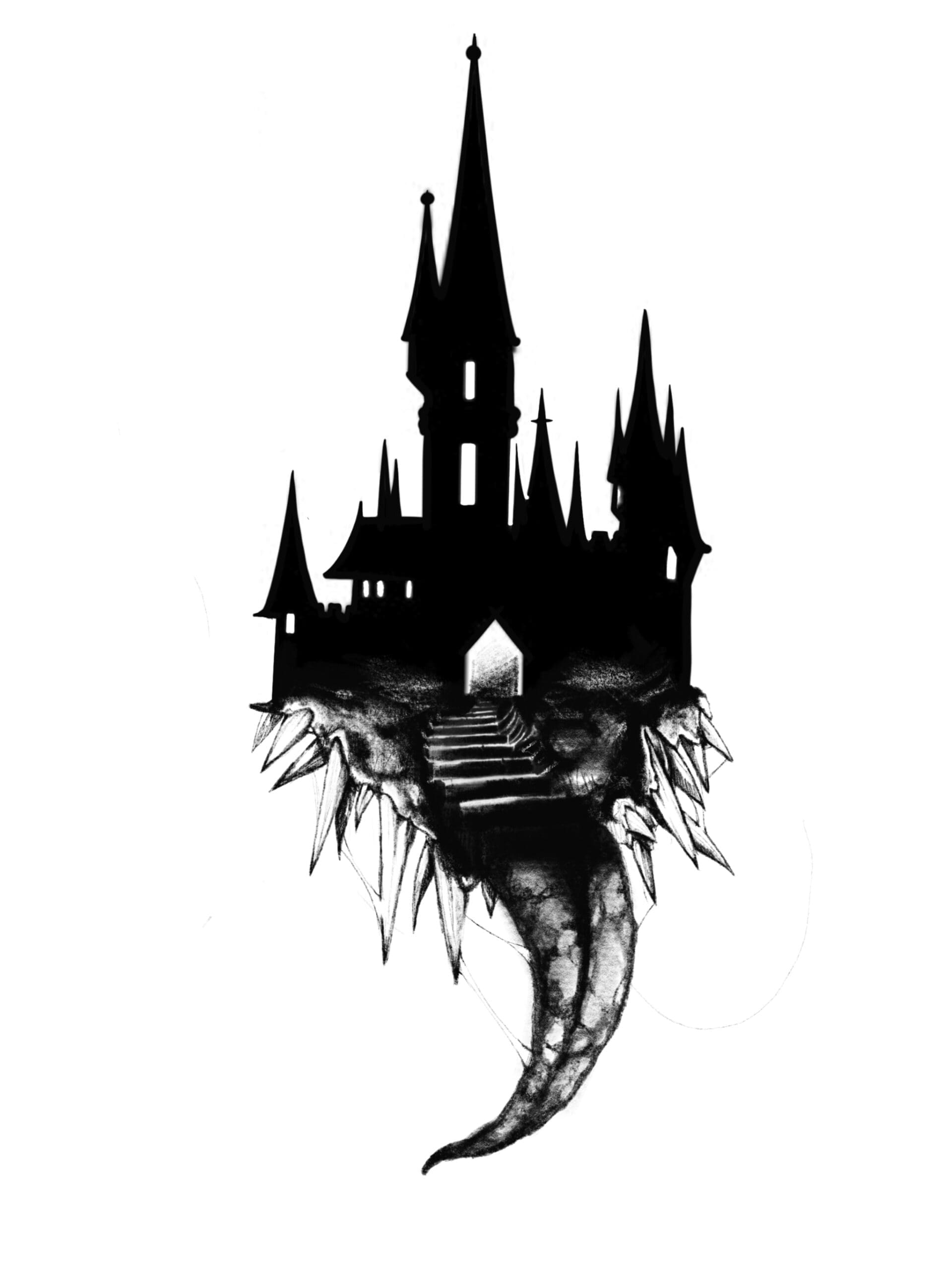 Monster Castle flash tattoo design by Megan Echevarria at Anatomy Tattoo in Portland, Oregon