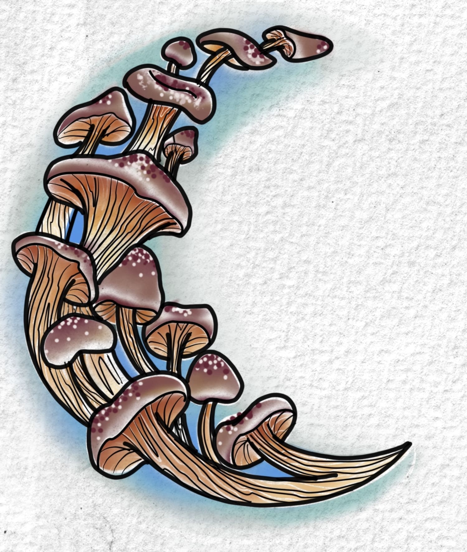 Mushroom Moon flash tattoo design by Tomma Mueller at Anatomy Tattoo in Portland, Oregon