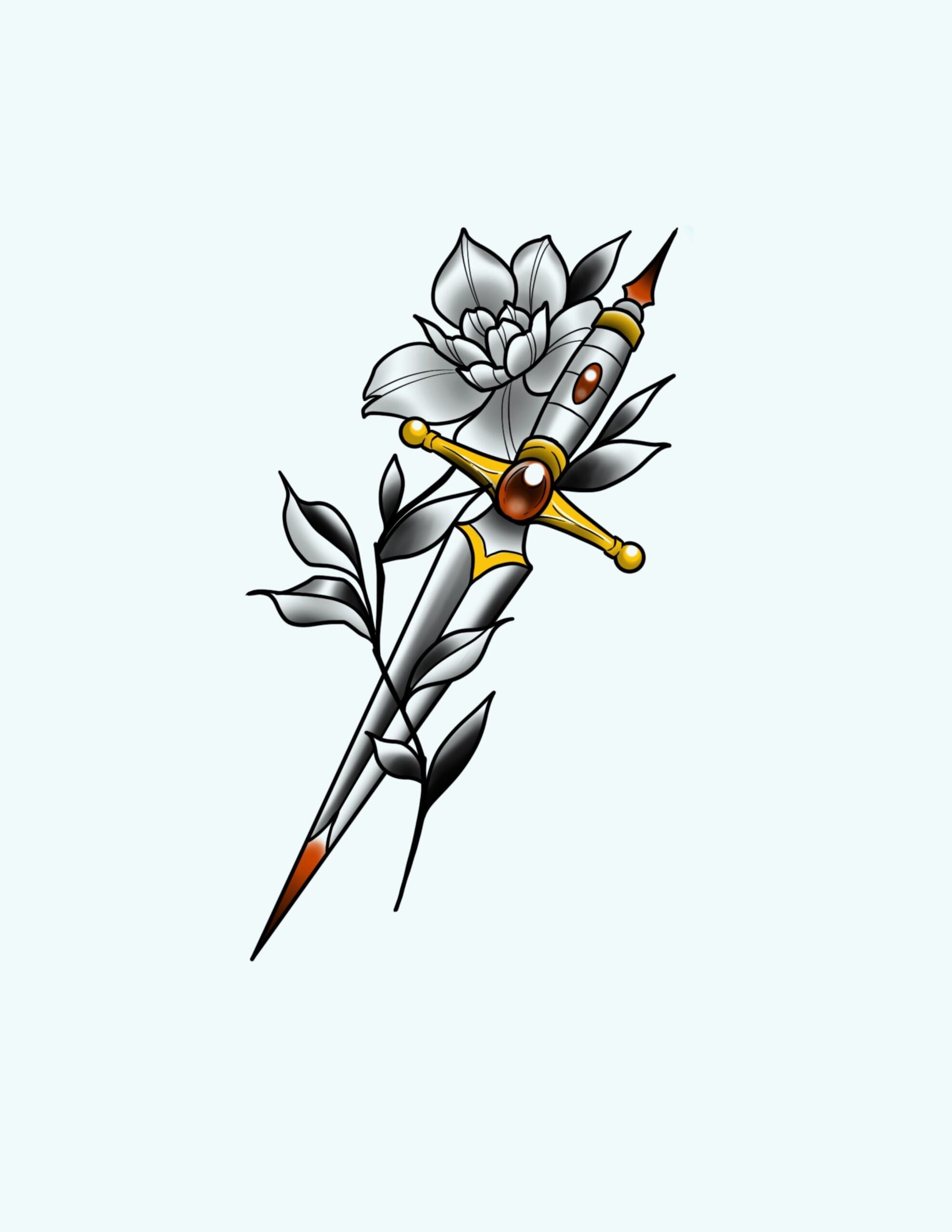 Neotraditional Dagger And Flower