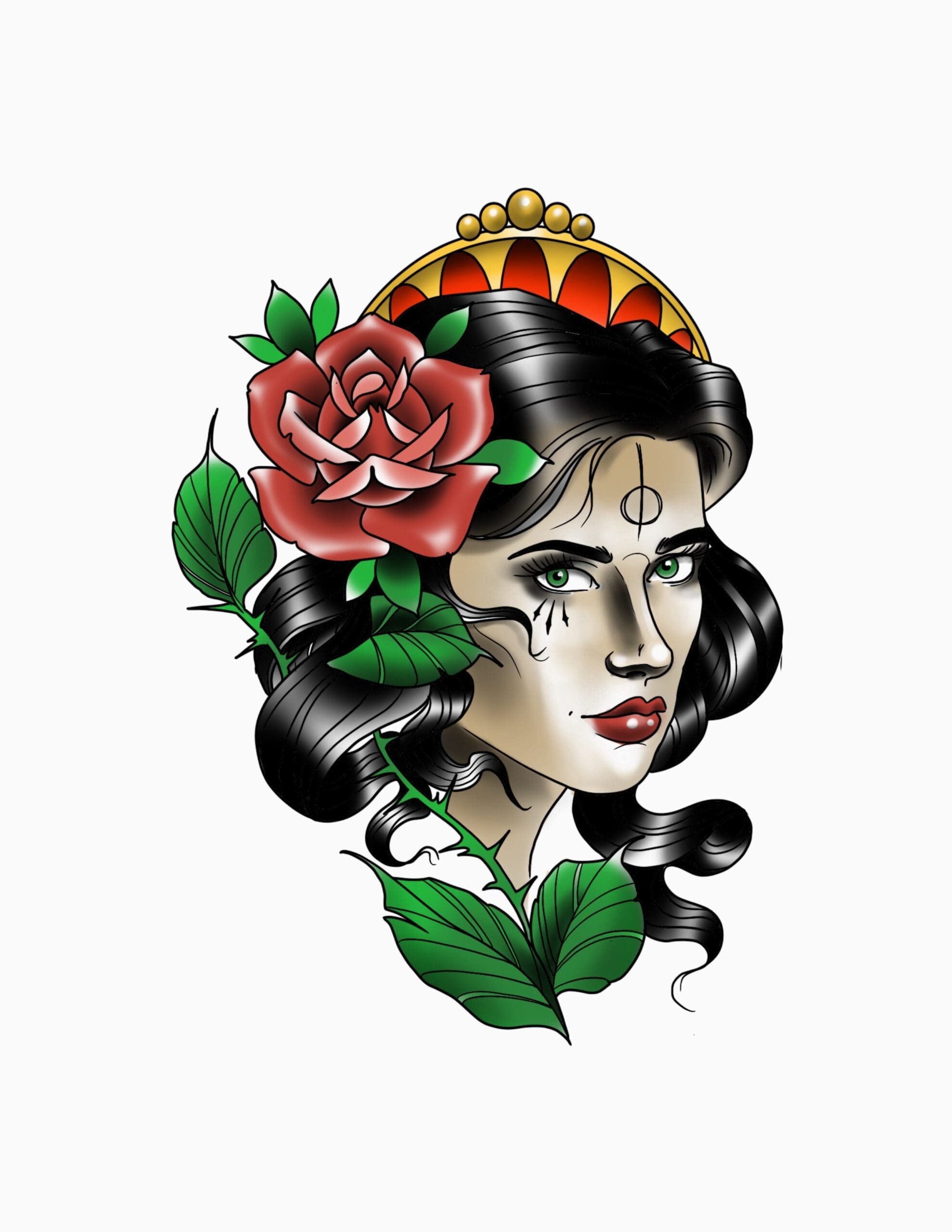 Neotraditional Lady Head With Rose