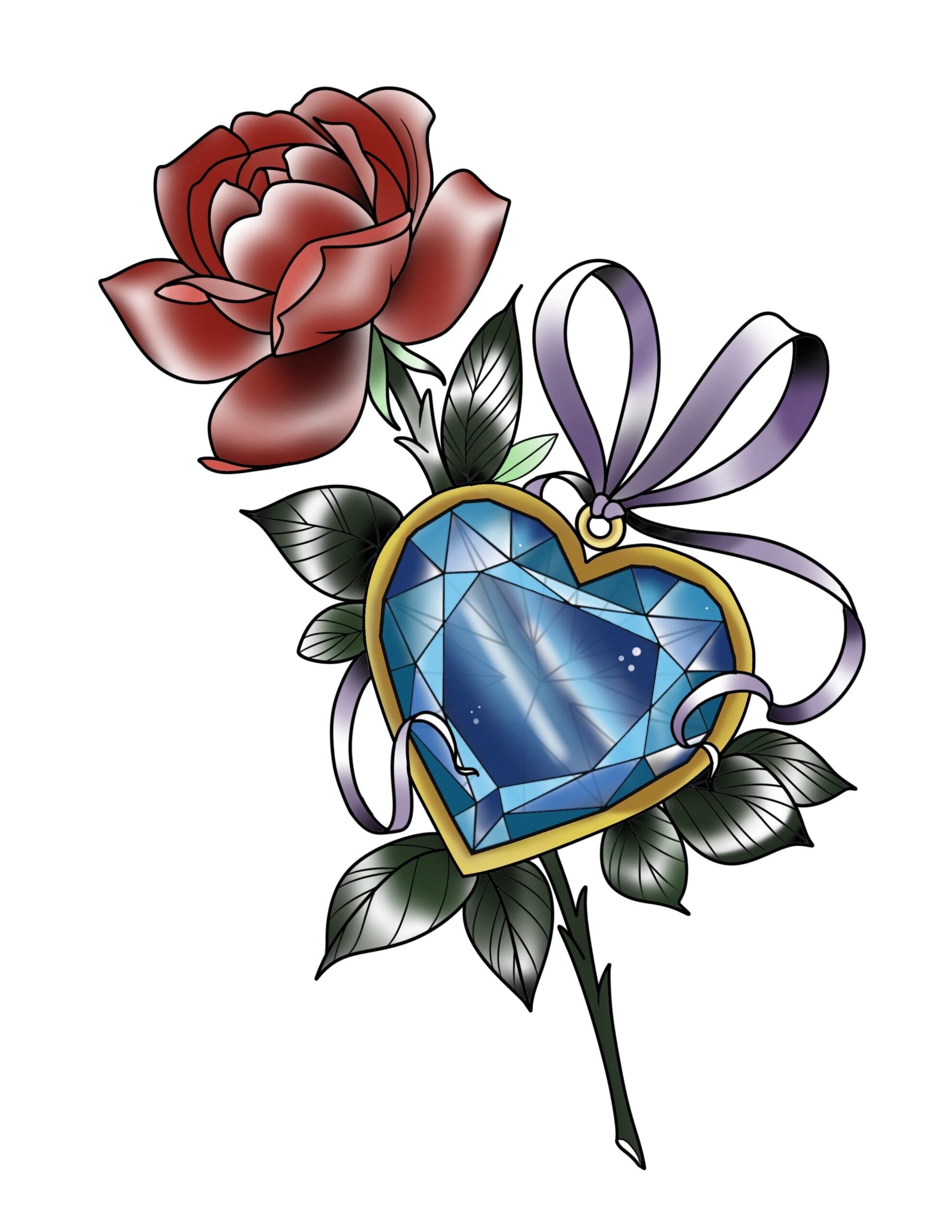 Red Rose And Heart Shaped Blue Sapphire