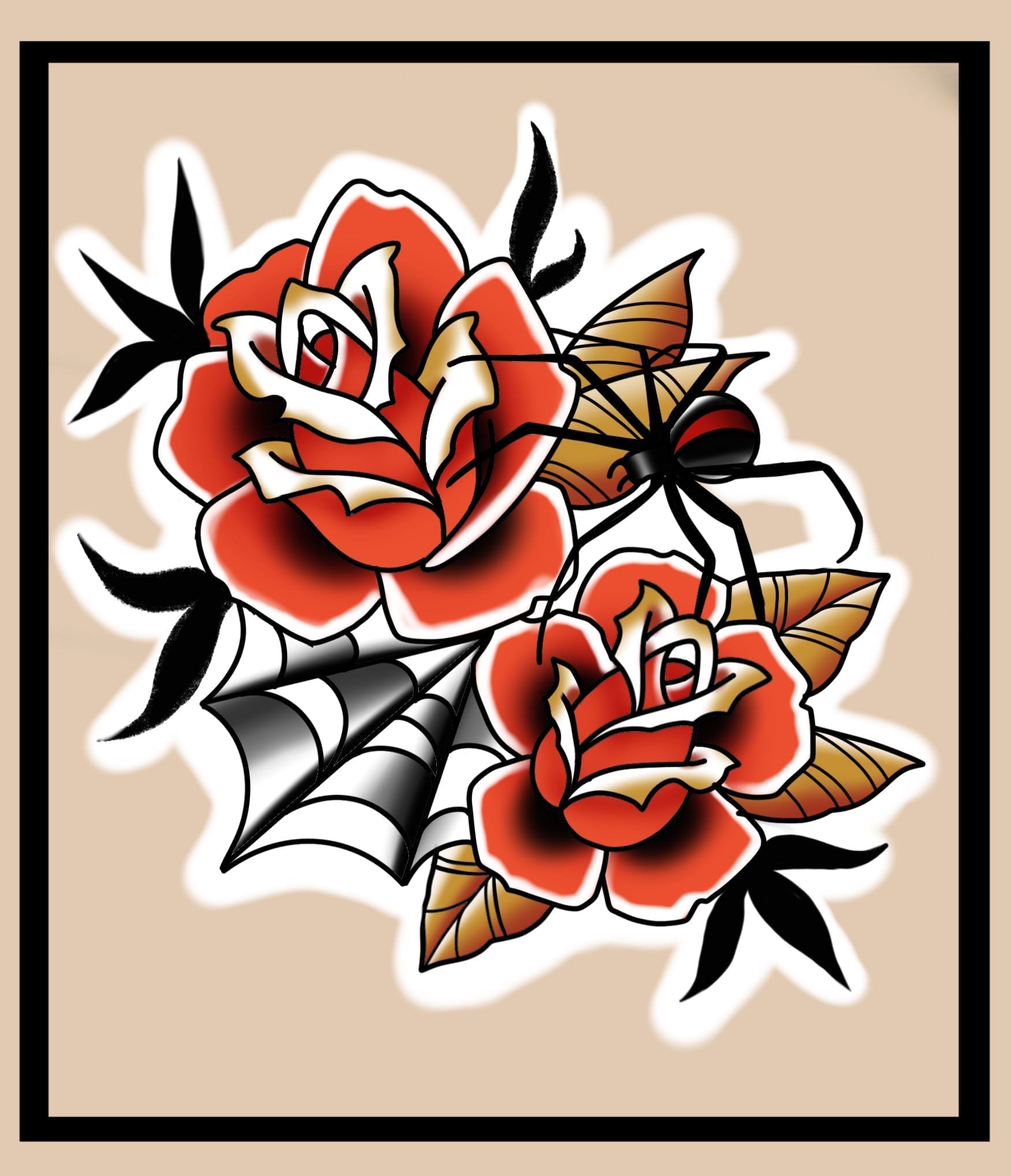 Roses And Spider flash tattoo design by Lady Shy at Anatomy Tattoo in Portland, Oregon
