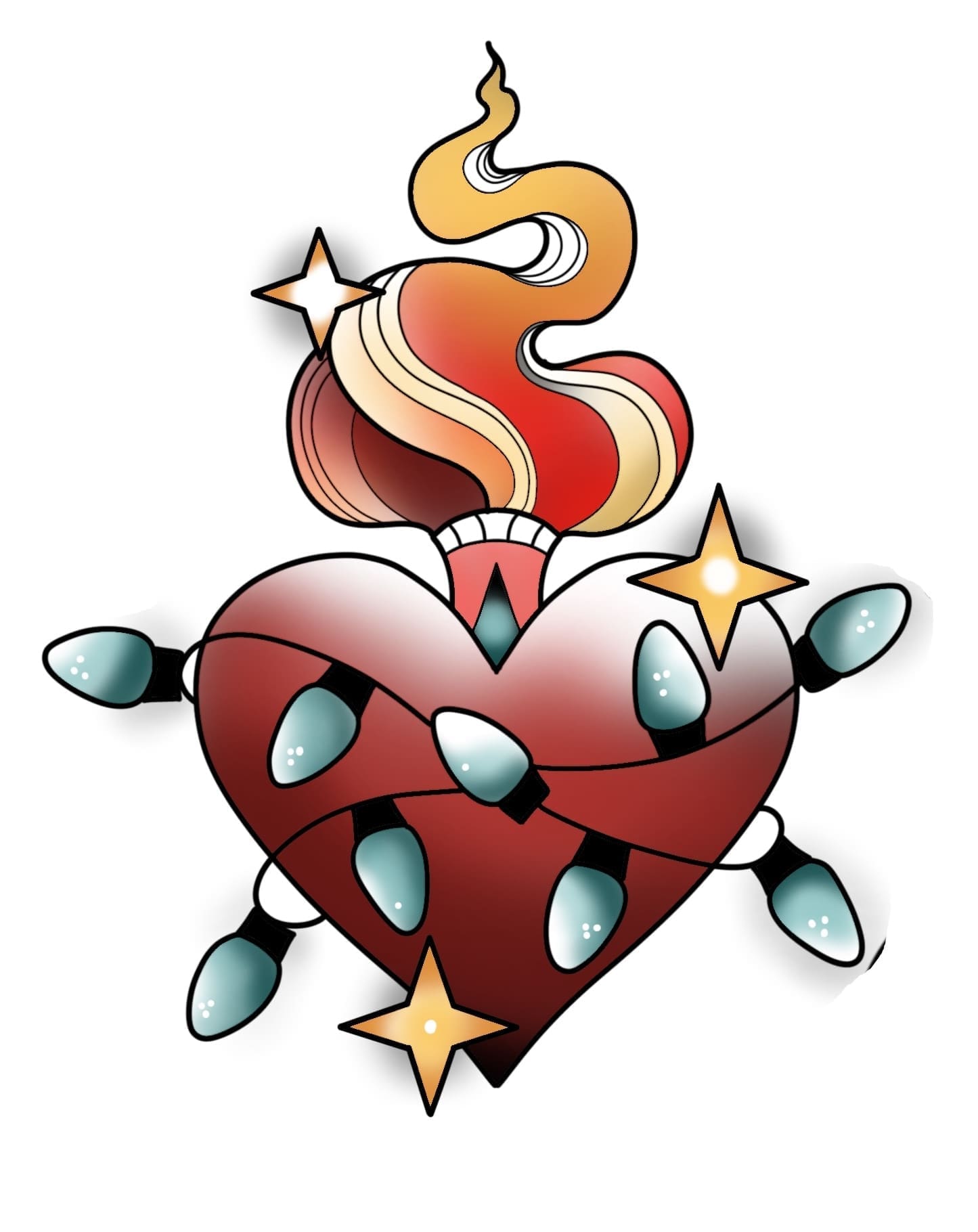 Sacred Christmas Heart flash tattoo design by Tomma Mueller at Anatomy Tattoo in Portland, Oregon