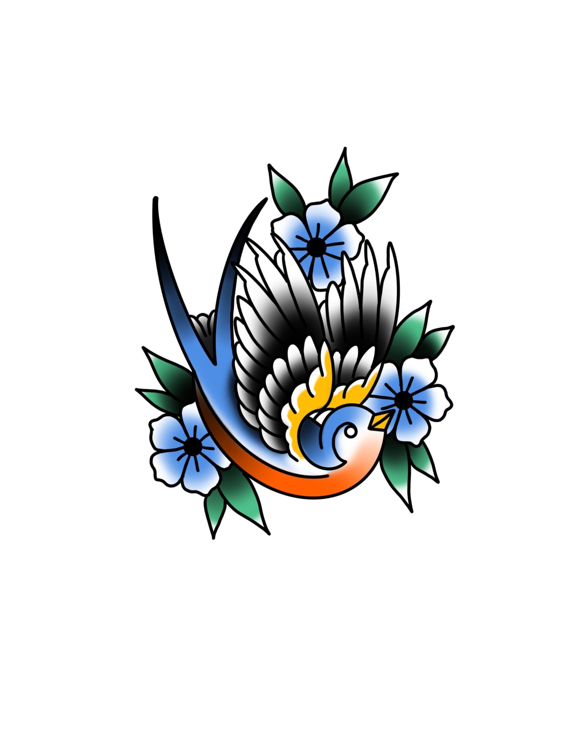 Traditional Swallow With Flowers