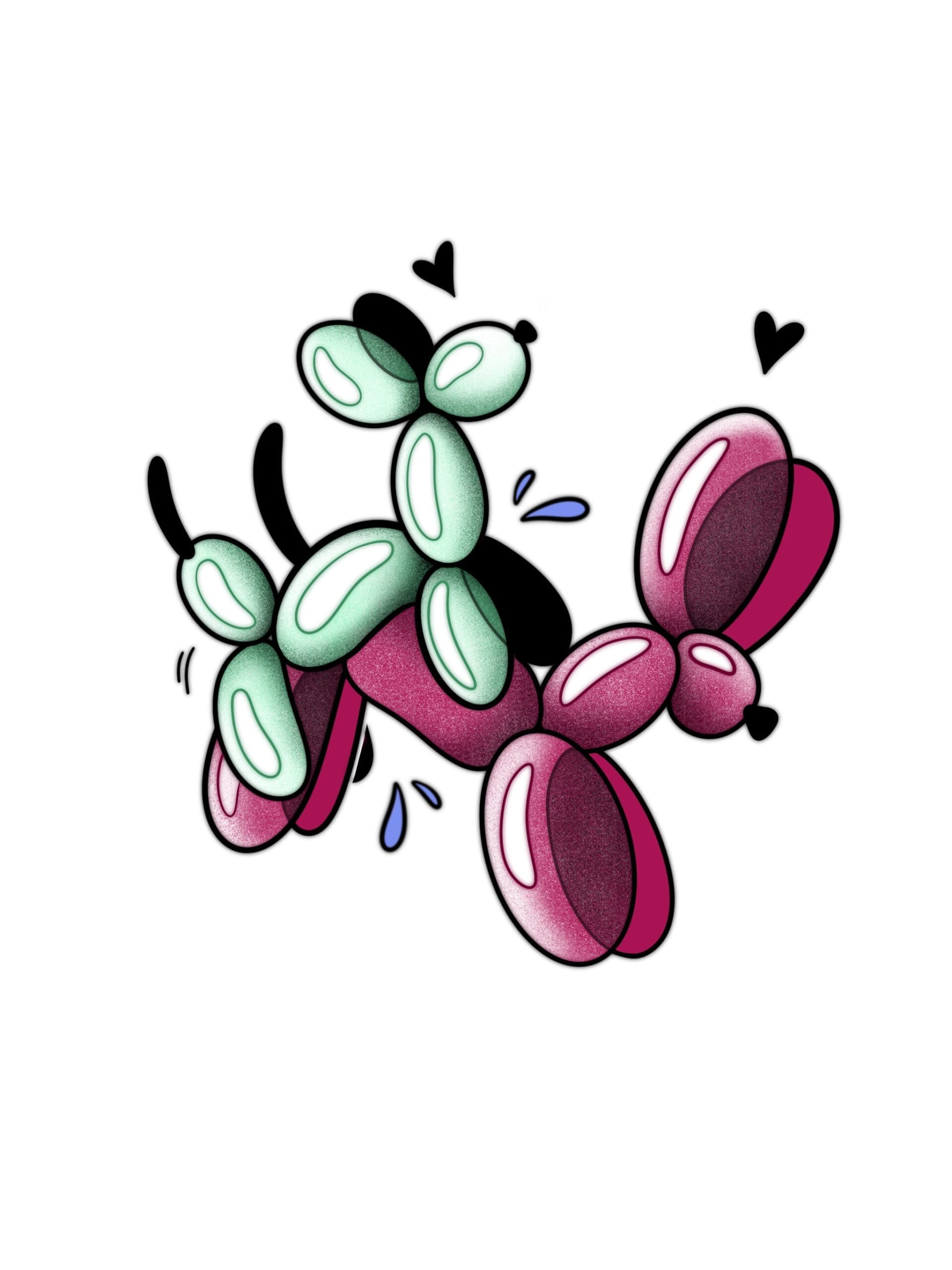 Busy Balloons 1V1 flash tattoo design by Summer Puma at Anatomy Tattoo in Portland, Oregon