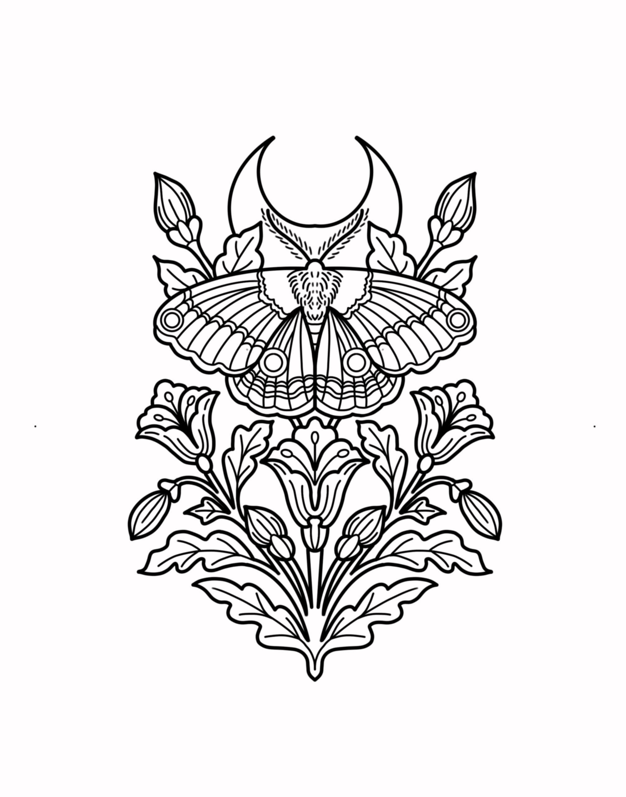 Moth Floral Woodblock