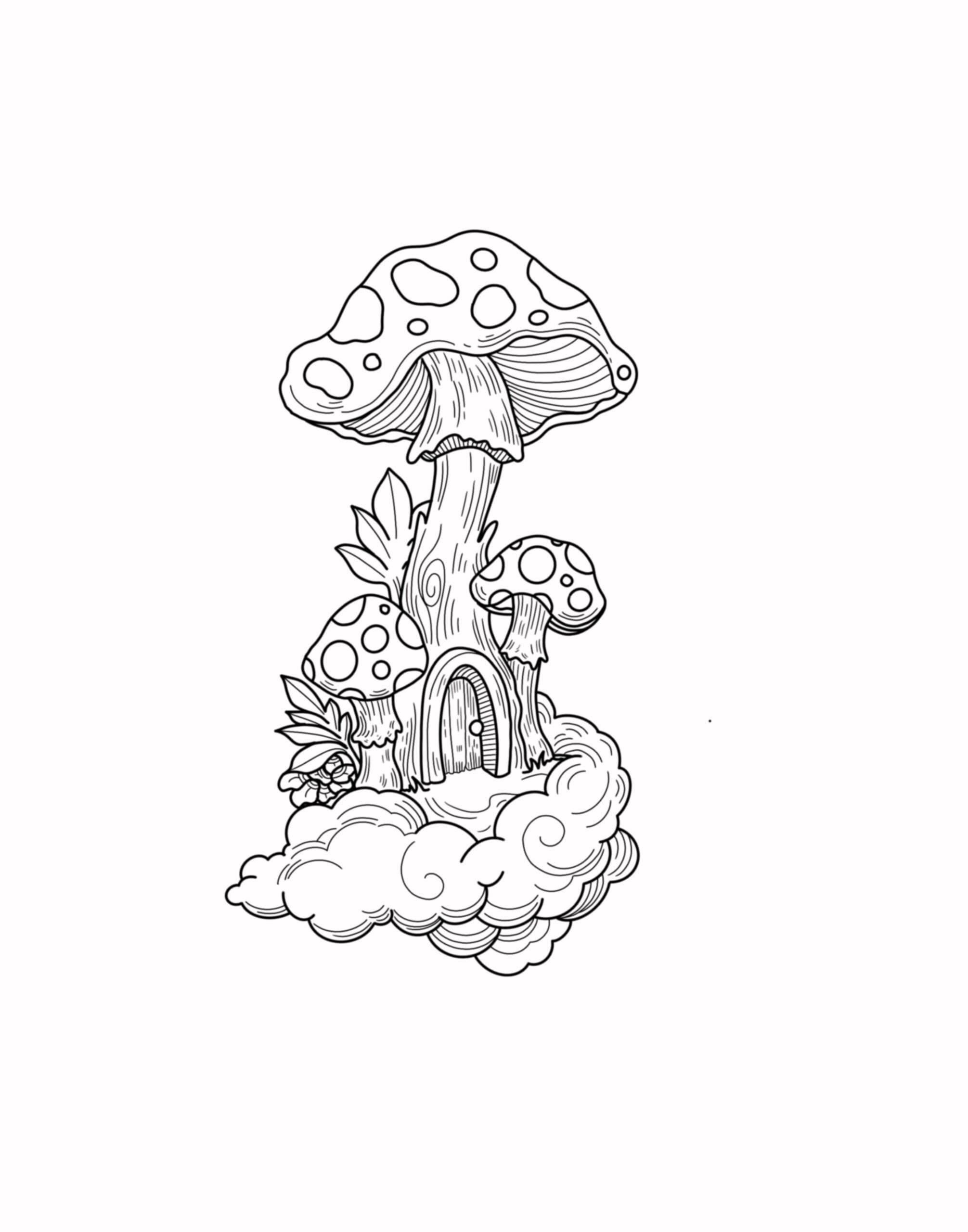 Mushroom House flash tattoo design by Drew Linden at Anatomy Tattoo in Portland, Oregon