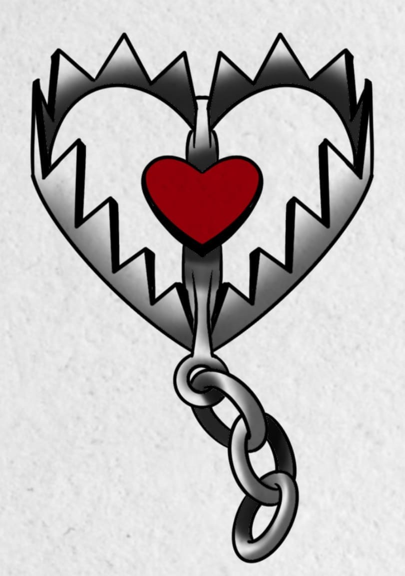 Bear Trapped Love flash tattoo design by Agnes Hamilton at Anatomy Tattoo in Portland, Oregon