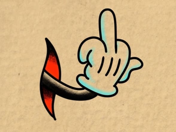 Cartoon Middle Finger Skin Slit